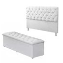 Ver imagem 1 de Cabeceira Mais Calçadeira Baú Casal 140cm Para Cama Box Courino Branco