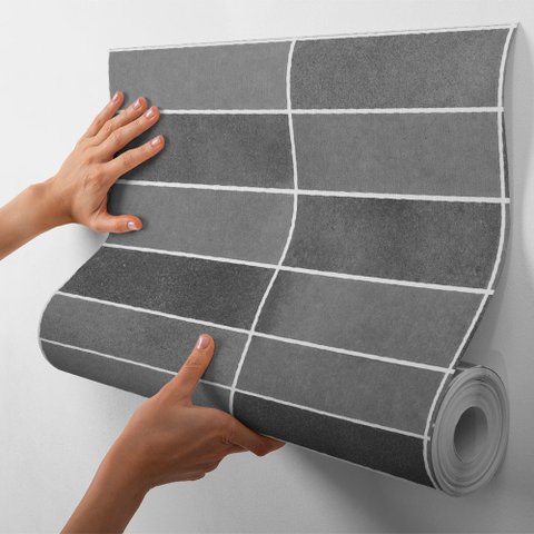 Papel de Parede Adesivo Azulejo Tijolinho Cinza Escuro Premium para Cozinhas e Áreas Gourmet