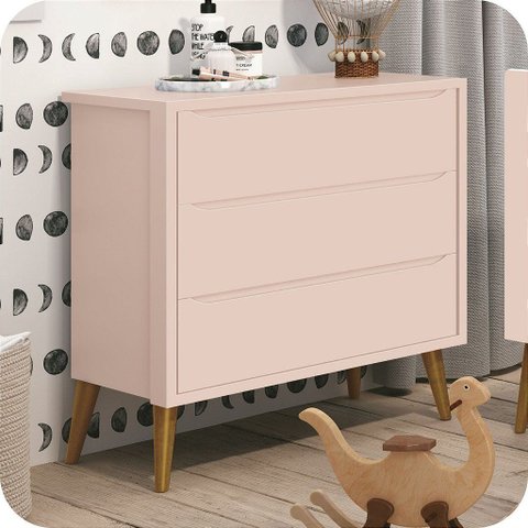 Cômoda Infantil 3 Gavetas Retrô Rosa Theo Madeira