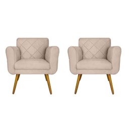 Kit 2 Poltronas Decorativas Isabella em Tressê Suede Bege - Ds Móveis - 1