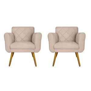 Kit 2 Poltronas Decorativas Isabella em Tressê Suede Bege - Ds Móveis