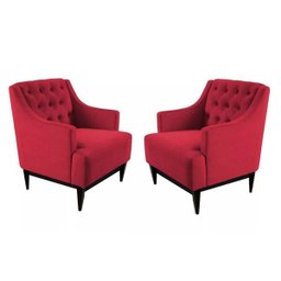 Kit 2 Poltronas Decorativa Clássica Capitonê Suede Vermelho - Ds Móveis - 1
