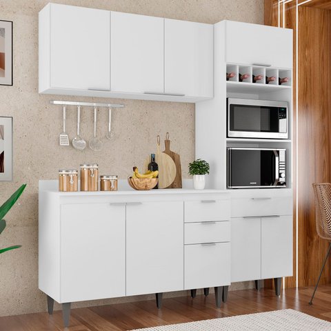 Armário de Cozinha com Tampo Cp02 180cm Pérola Branco Z34 - Mpozenato
