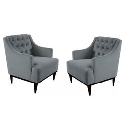 Kit 2 Poltronas Decorativa Clássica Capitonê Suede Cinza - Ds Móveis - 1