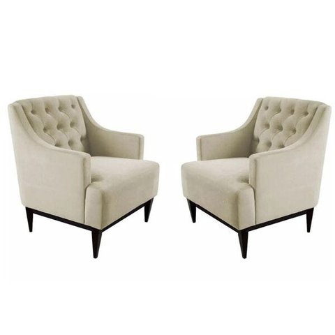 Kit 2 Poltronas Decorativa Clássica Capitonê Suede Bege - Ds Móveis