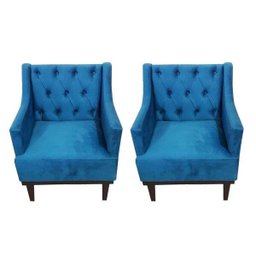 Kit 2 Poltronas Decorativa Clássica Capitonê Suede Azul Veludo - Ds Móveis - 1