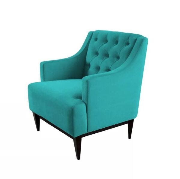 Kit 2 Poltronas Decorativa Clássica Capitonê Suede Azul Tiffany - Ds Móveis - 4