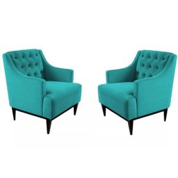 Kit 2 Poltronas Decorativa Clássica Capitonê Suede Azul Tiffany - Ds Móveis - 1