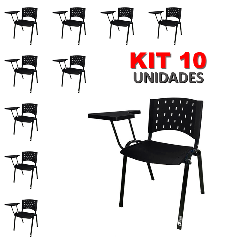 Cadeira Universitária Plástica Preta 10 Unidades Prancheta Plástica - Ultra Móveis - 2