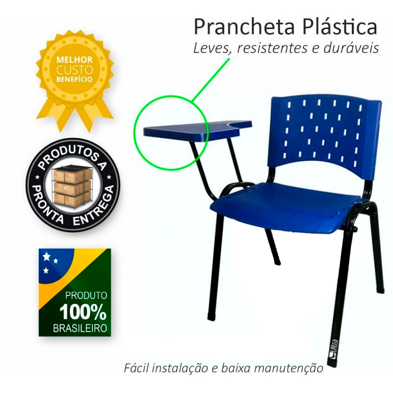 Cadeira Universitária Plástica Preta 10 Unidades Prancheta Plástica - Ultra Móveis - 4