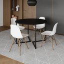 Ver imagem 1 de Mesa Jantar Industrial Redonda 110cm Preta Base V Ferro Preto com 4 Cadeiras Eames Branca Base Madei