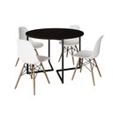 Ver imagem 2 de Mesa Jantar Industrial Redonda 110cm Preta Base V Ferro Preto com 4 Cadeiras Eames Branca Base Madei
