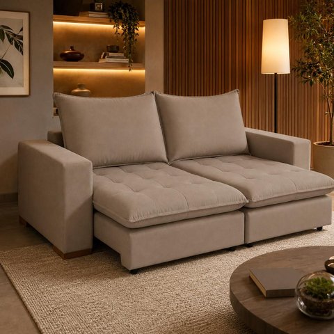 Sofa Cama Retratil 3 Lugares Milano Castor Design