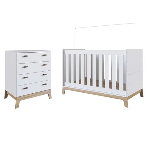 Berço 3 em 1 Certificado Inmetro e Cômoda 4 Gavetas Favo de Mel 030 Branco - Completa Móveis COMPLET