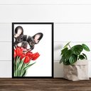 Ver imagem 2 de Quadro Cão Bulldog Francês com Flores Tulipas 45x34cm - com Vidro:moldura Branca