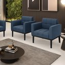 Ver imagem 2 de Poltrona Base de Madeira Fixa Preto Kit 2 Elisa Suede Azul Marinho D03 - D'Rossi