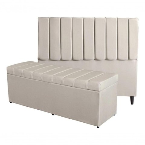 Kit de Quarto Roma Cabeceira de Cama Box e Calçadeira Baú King 195 Cm Suede Porcelana do Lar Mó