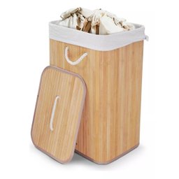 Cesto em Bambu com Tampa Retangular Organizador Decorativo - 2