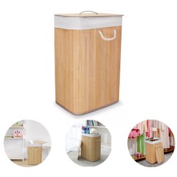 Cesto em Bambu com Tampa Retangular Organizador Decorativo - 1