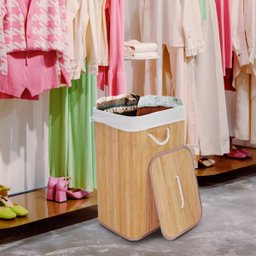Cesto em Bambu com Tampa Retangular Organizador Decorativo - 5