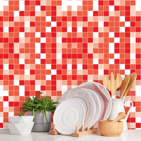 Papel de Parede Adesivo Pastilha Tons Vermelho e Laranja 12m