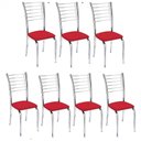 Ver imagem 1 de Kit 7 Cadeiras de Jantar Lara Cromada para Cozinha Assento Sintético Vermelho - Aurora Line