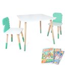 Ver imagem 3 de Mesa e 2 Cadeiras Infantil Dinossauro Kit Livro Educativo em Madeira - Verde Claro