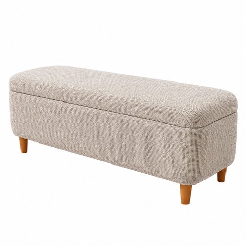 Puff Baú Bella 160cm Pés Madeira Linho Bege - Sallar Home