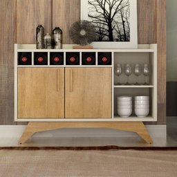 Balcão Buffet Aparador Adega Clara 1,20m Off White / Cinamomo Valdemóveis - 1 Balcão Buffet Aparador Adega Clara 1,20m Off White / Cinamomo Valdemóveis - 1