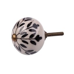 Puxador Decorativo de Cerâmica Branco Preto Trabalhado - 2