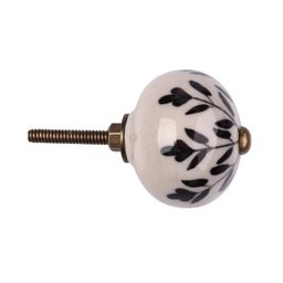 Puxador Decorativo de Cerâmica Branco Preto Trabalhado - 1