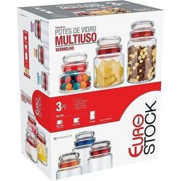 Conjunto de Potes de Vidro Multiuso VDR1129 3 PC. Vermelho - 2