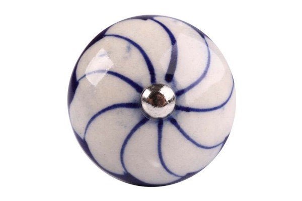 Puxador Decorativo de Cerâmica Branco e Azul para Moveis - 1