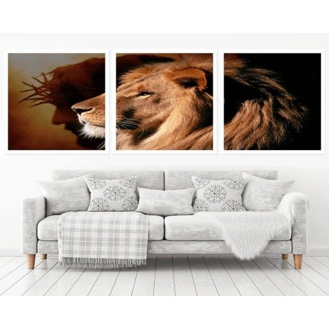 Quadro Decorativo 195x64cm Cristo Leão De Judá Quarto Sala