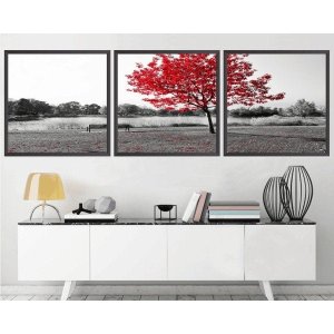Quadro Decorativo 195x64cm Árvore Vermelha Quarto Sala
