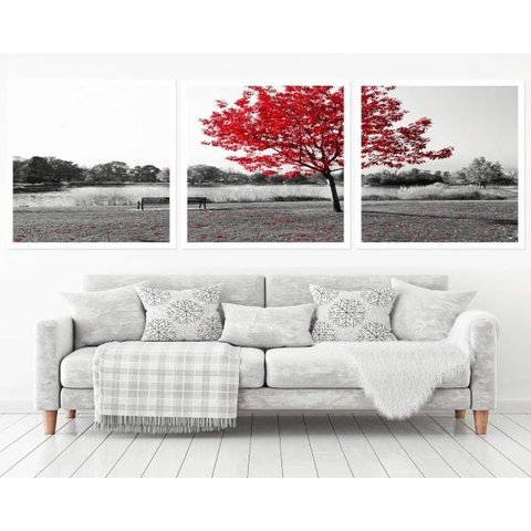 Quadro Decorativo 195x64cm Árvore Vermelha Quarto Sala