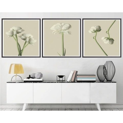 Quadro Decorativo 195x64cm Flores Brancas Spa Recepção Sala