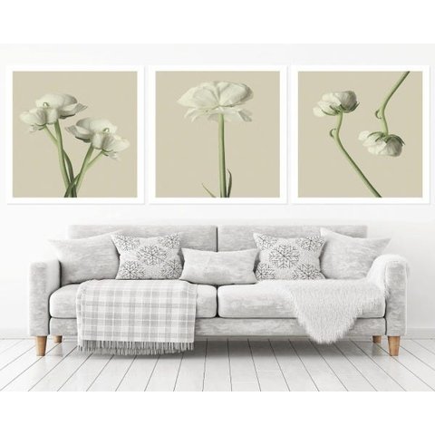 Quadro Decorativo 195x64cm Flores Brancas Spa Recepção Sala