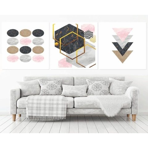 Quadro Decorativo 195x64cm Abstrato Geométrico Rose Moderno