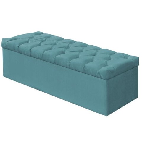 Calçadeira Recamier Baú Solteiro 90cm Sofia Suede Azul Turquesa