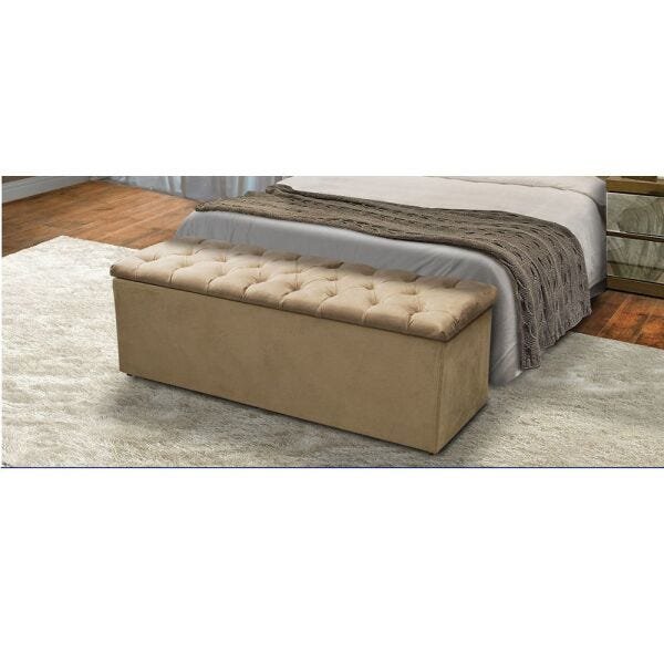 Cabeceira 137cm altura Mais Calçadeira Baú Casal Queen 160cm Para Cama Box Sofia Suede Bege - DS - 6