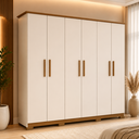 Ver imagem 1 de Guarda Roupa Casal Lima 6 Portas 3 Gavetas Henn MDP Off White Nature Cabideiro Alumínio Amplo Espaço