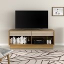 Ver imagem 1 de Rack Bancada para Tv até 42 Polegadas Prateleiras e Gavetas: Natural com Off White