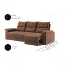 Ver imagem 2 de Sofá com Chaise Copacabana 4 Lugares Retrátil e Reclinável 230cm Marrom Cia Lar Móveis