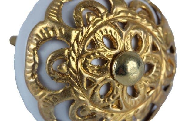 Puxador Decorativo de Cerâmica Dourado para Gaveta Armários - 3