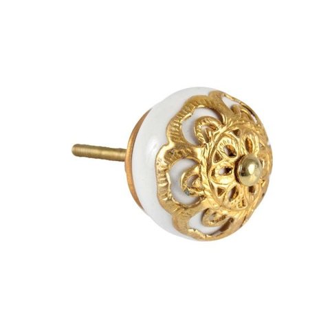 Puxador Decorativo de Cerâmica Dourado para Gaveta Armários