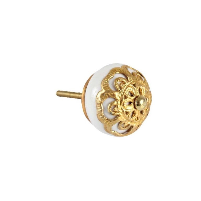 Puxador Decorativo de Cerâmica Dourado para Gaveta Armários