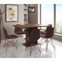 Ver imagem 1 de Mesa Jantar Londres Retangular Amêndoa 137x90 Base Preta 6 Cadeiras Estofadas Caramelo Base Cobre