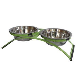 Comedouro Mini em Ferro para Pet Duplo Inox - Verde