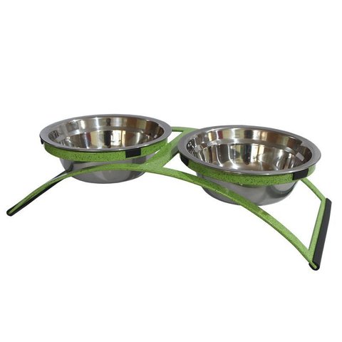 Comedouro Mini em Ferro para Pet Duplo Inox - Verde